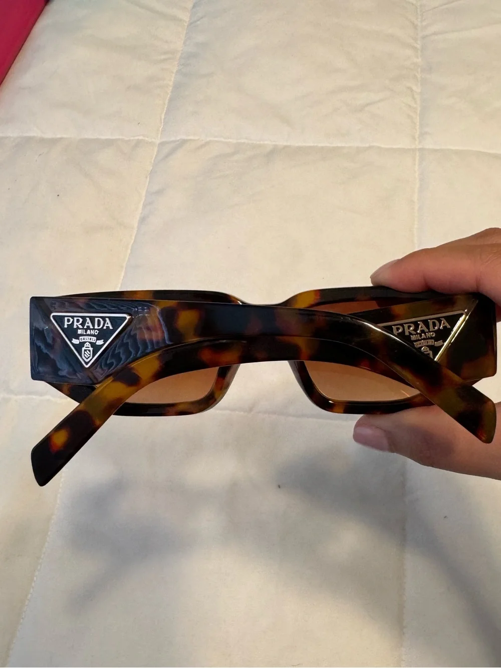 Prada Tortoise Shell Rectangular Brown Lens Sunglasses